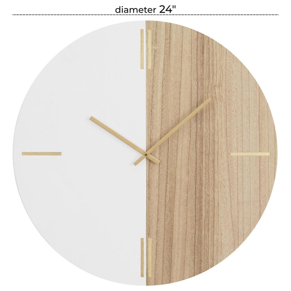 Maple and Jade Decorative Wall Clock with Marble Side in Oiled Brown and White, , large