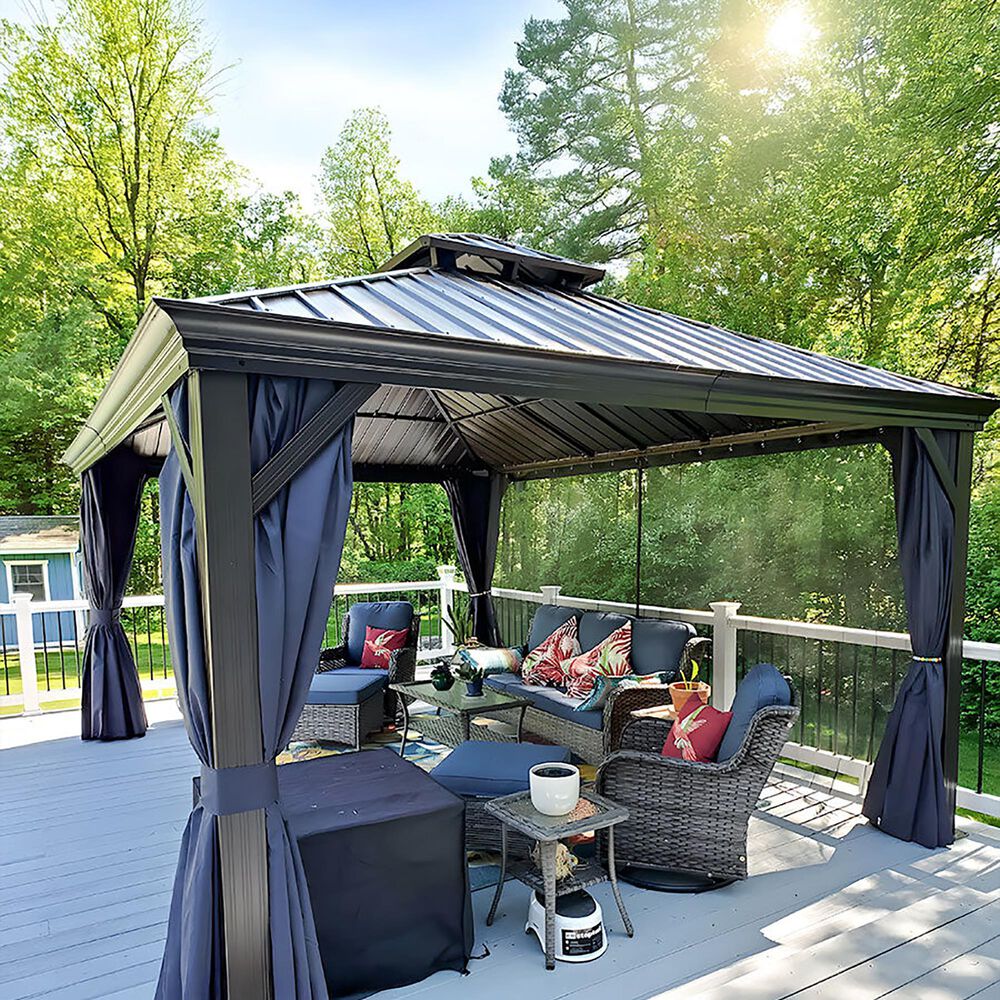 HOMLUX 12'X16' Hardtop gazebo with double roof in Bronze, , large