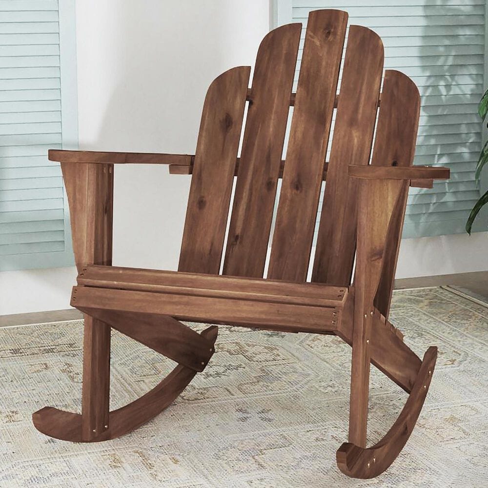 Linon Home Decor Adirondack Patio Rocking Chair in Acorn, , large