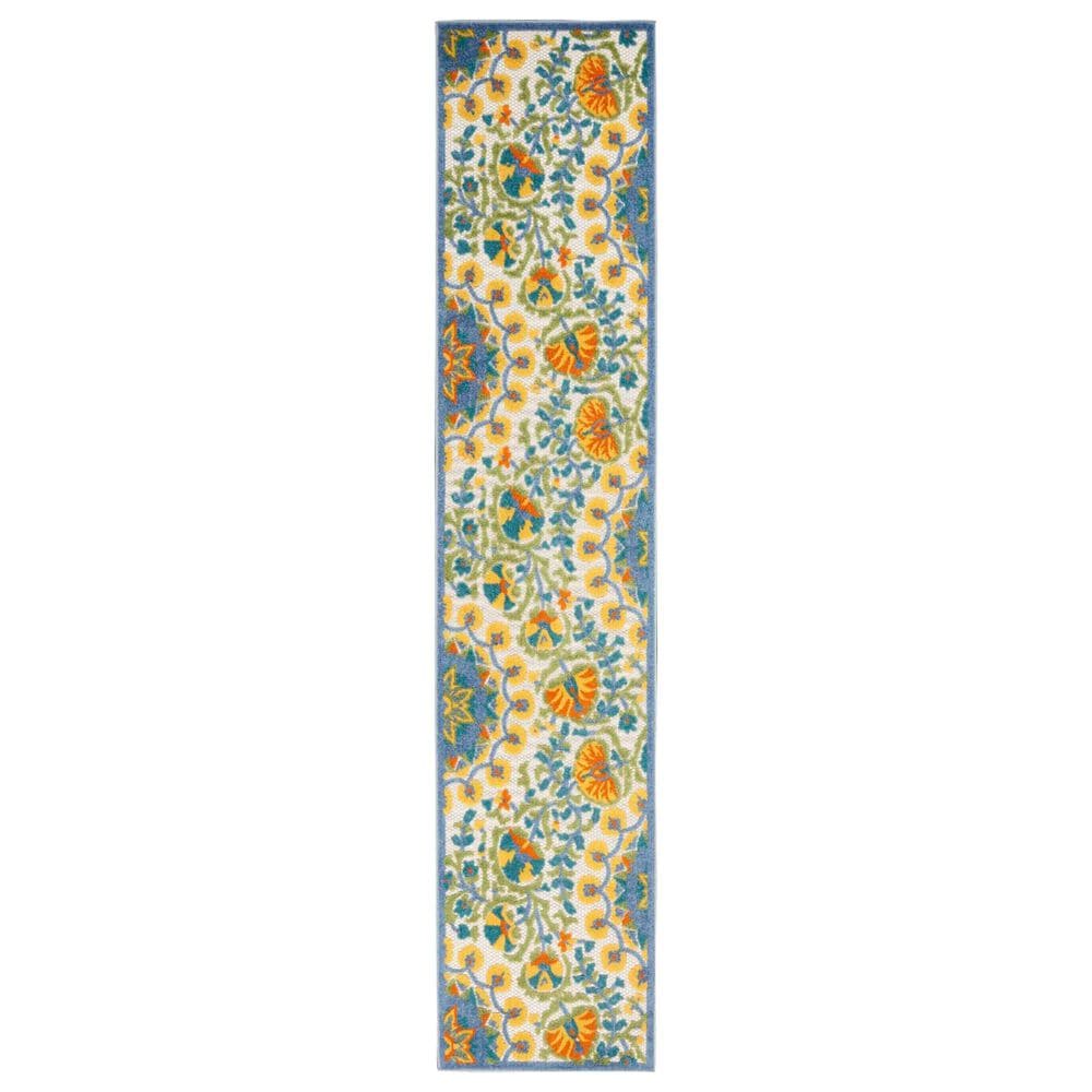 Nourison Aloha 2"3" x 10" Blue, Yellow, Orange, Green and White Indoor/Outdoor Runner, , large