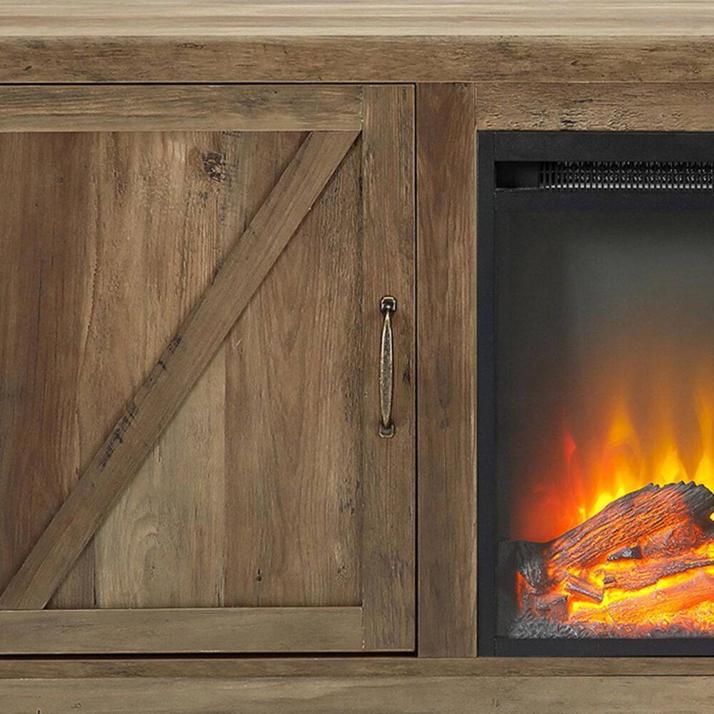 Walker Edison 58&quot; Barn Door Fireplace Console in Rustic Oak, , large
