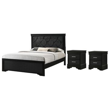 Crown Mark Amalia Queen Bed with Two Nightstands in Black, , large