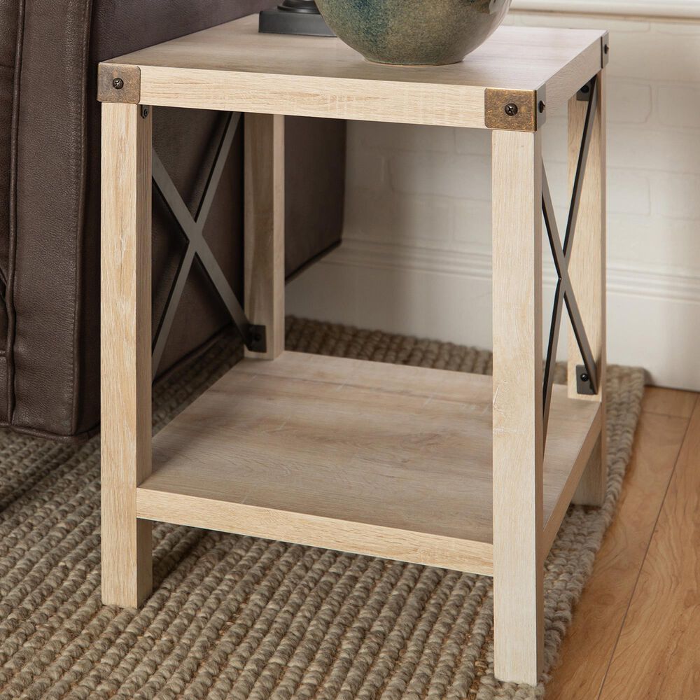 Walker Edison Barn Door Side Table in White Oak, , large