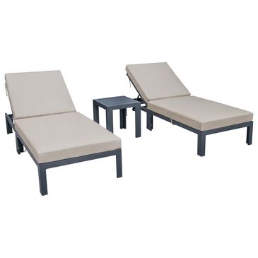 Leisuremod Chelsea 3-Piece Patio Chaise Lounge Chair Set with Beige Cushion in Black, , large