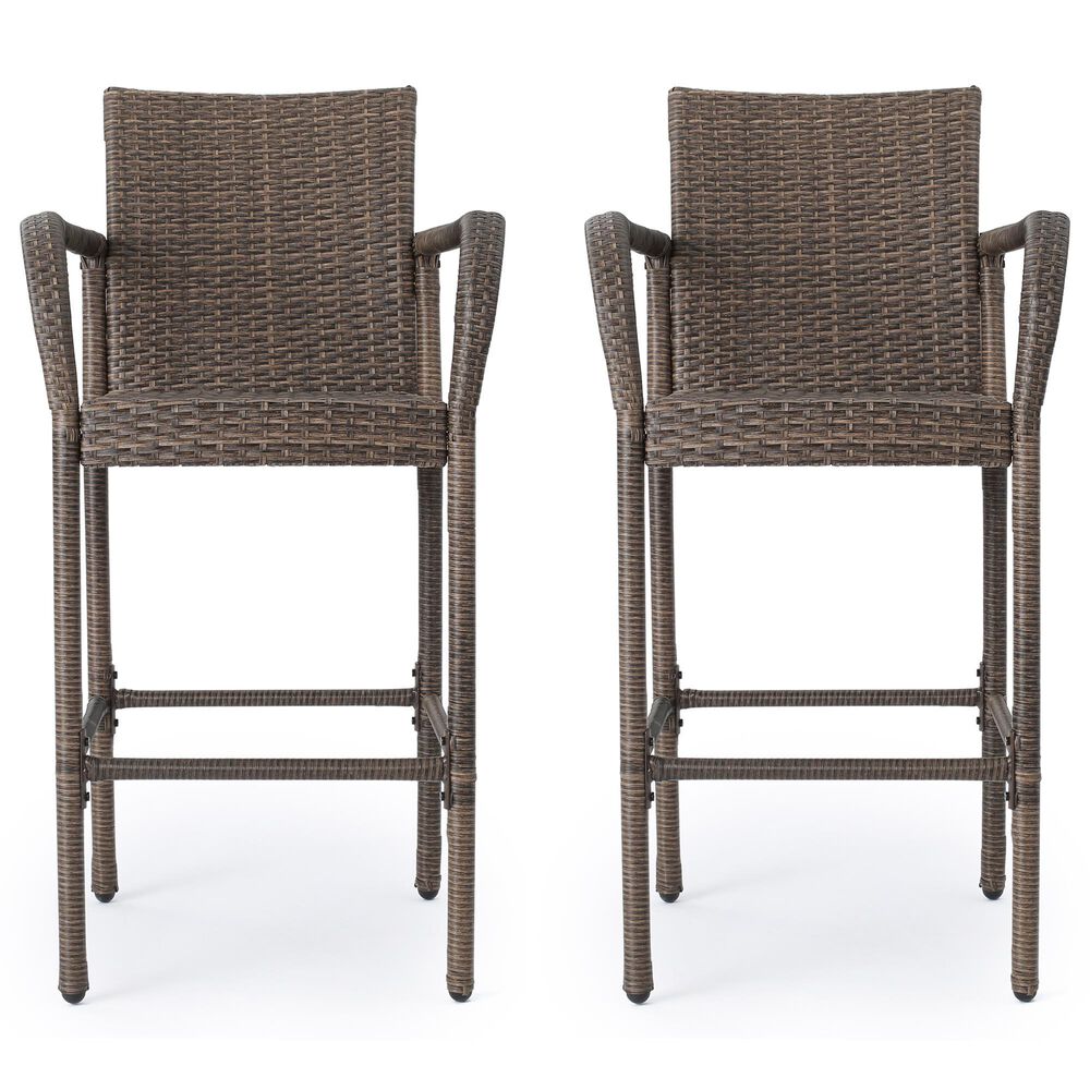 Hearth and Haven Littleton Outdoor Bar Stool in Brown and Mocha &#40;Set of 2&#41;, , large