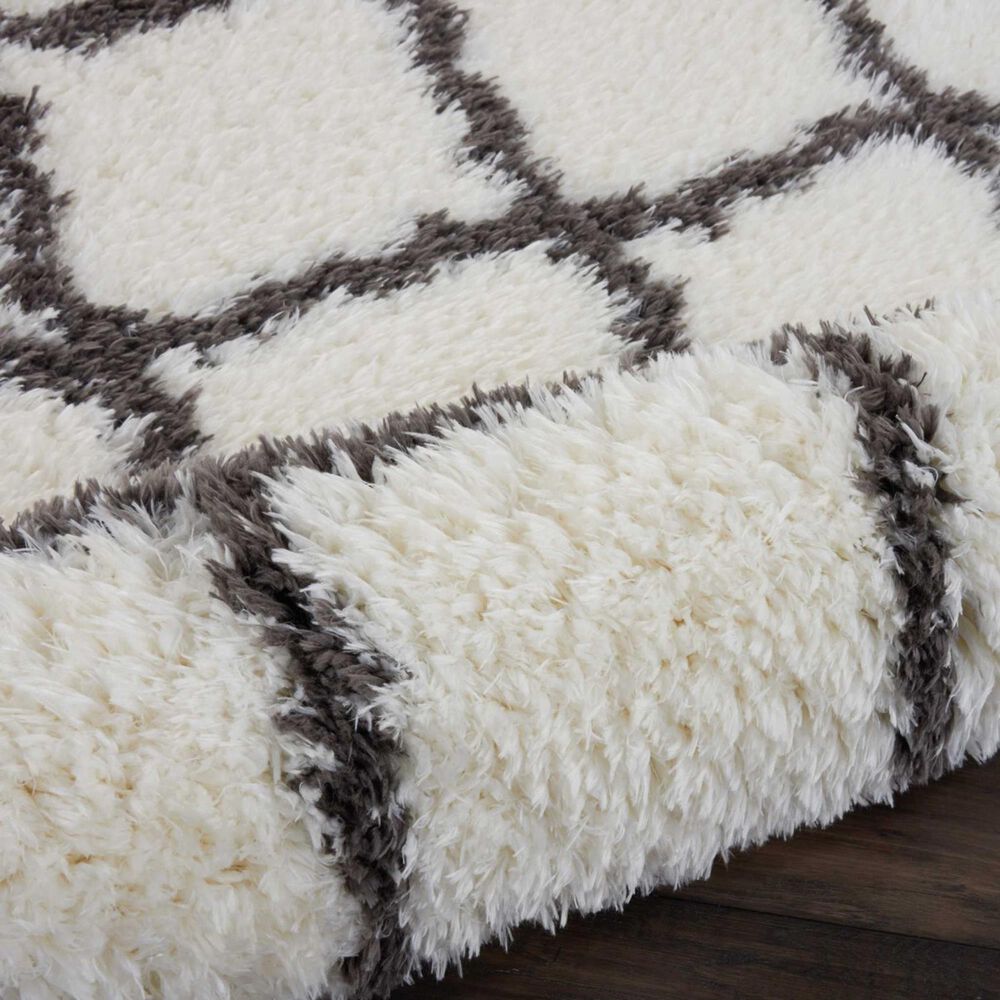 Nourison Luxe Shag LXS02 9&#39; x 12&#39; Ivory and Charcoal Area Rug, , large