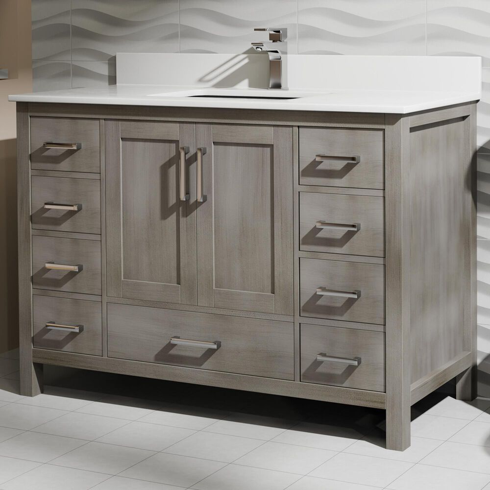 Lexora Home Jacques 48" Single Bathroom Vanity in Distressed Grey with 2 cm White Cultured Marble Top and Rectangular Sink, , large