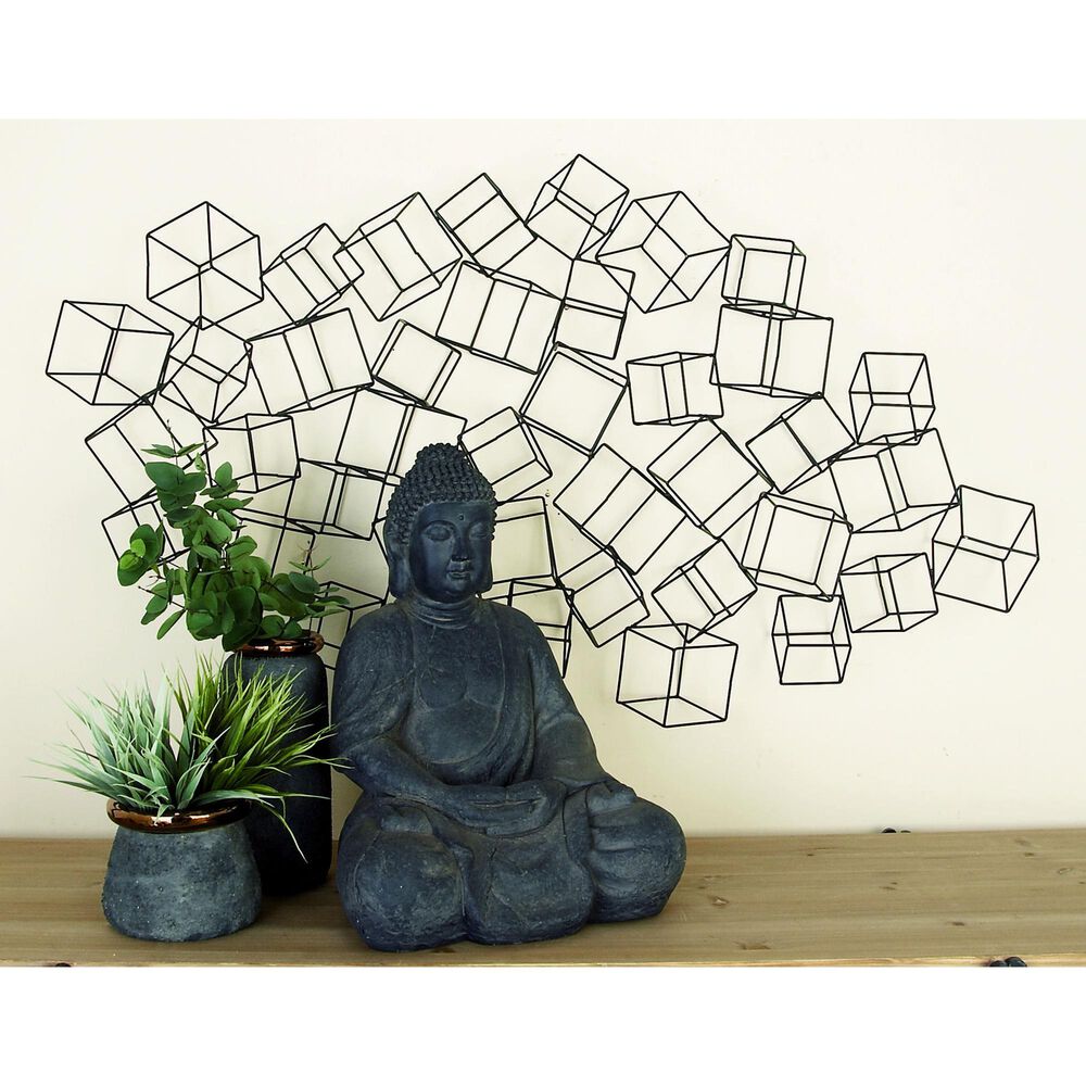 Maple and Jade 48&quot; x 27&quot; 3D Layered Wire Cube Geometric Home Wall Decor in Matte Black, , large