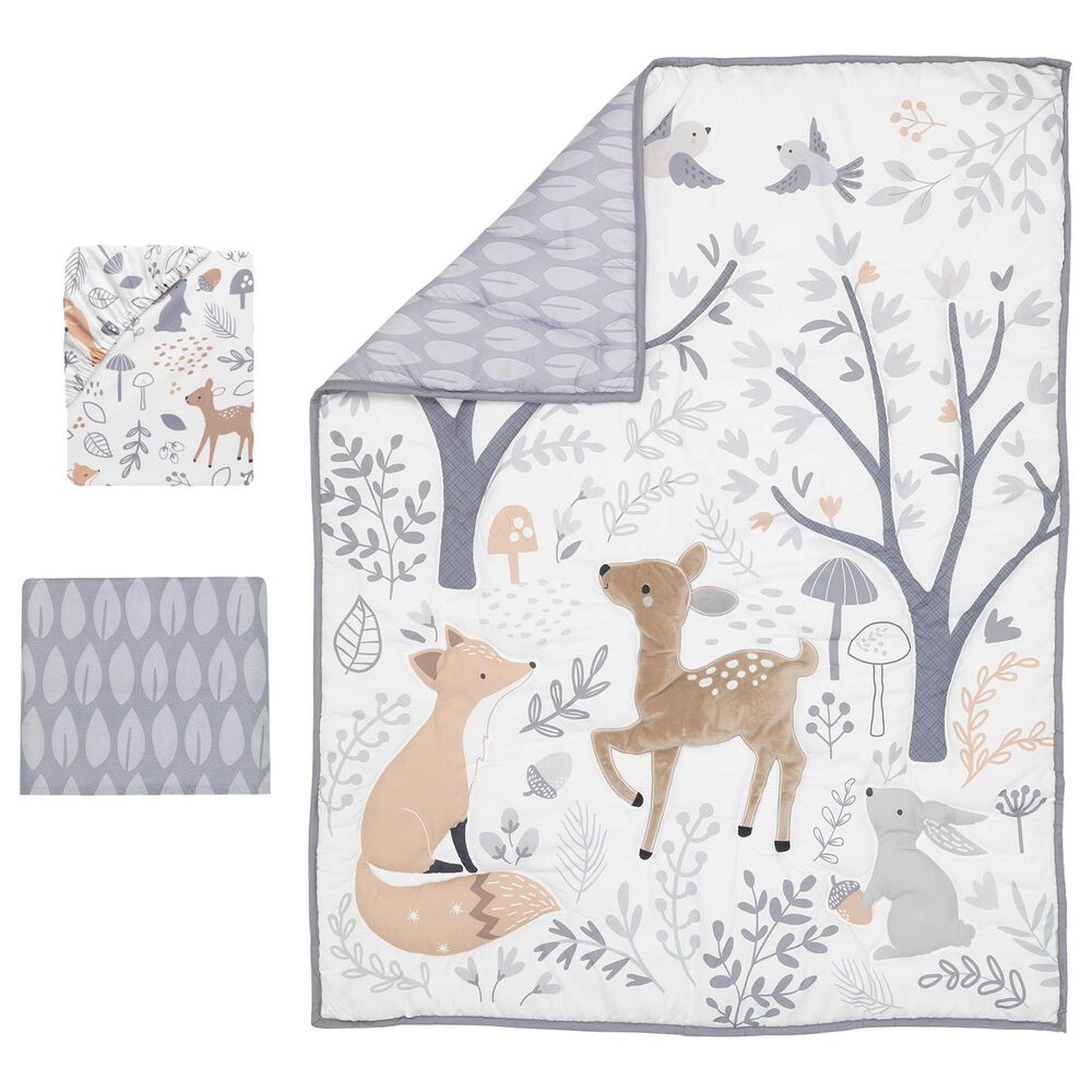 Lambs and Ivy Deer Park Woodland 3Piece Baby Crib Bedding Set in Brown, White and Grey NFM