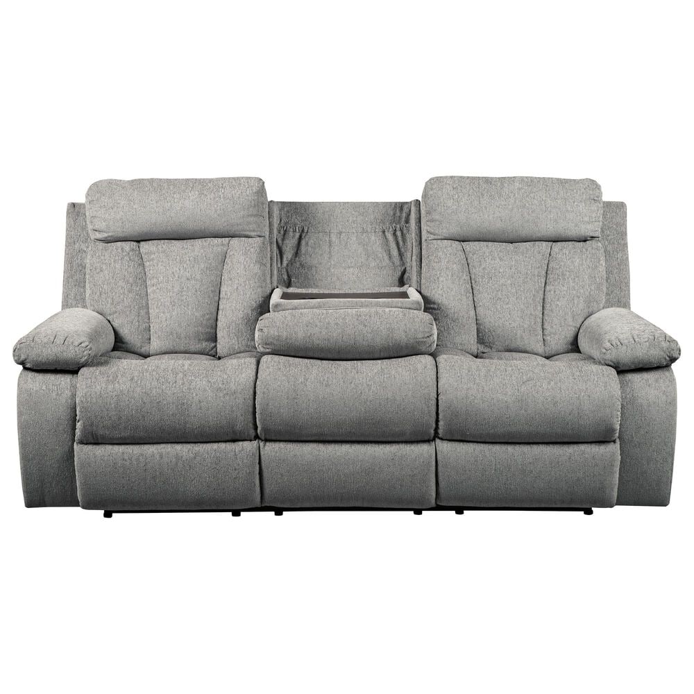 Ashley Mitchiner Manual Recliner Sofa with Drop Down Table in Fog, , large