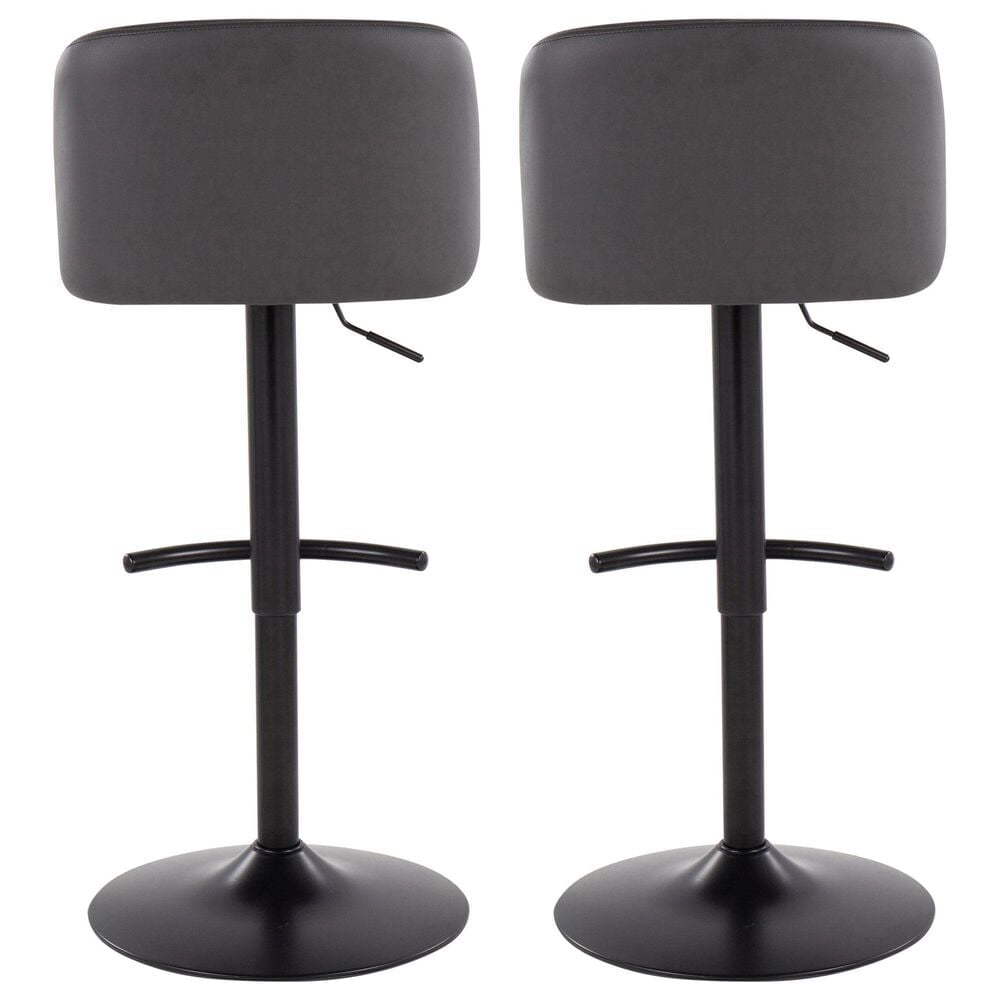 LumiSource Toriano Swivel Adjustable Bar Stool with Grey Faux Leather Upholstery in Black (Set of 2), , large