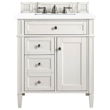 James Martin Brittany 30" Single Bathroom Vanity in Bright White with 3 cm White Zeus Quartz Top and Rectangular Sink, , large
