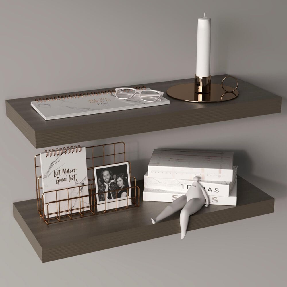 Hearth and Haven 32" Floating Wall Shelf in Olive (Set of 2), , large