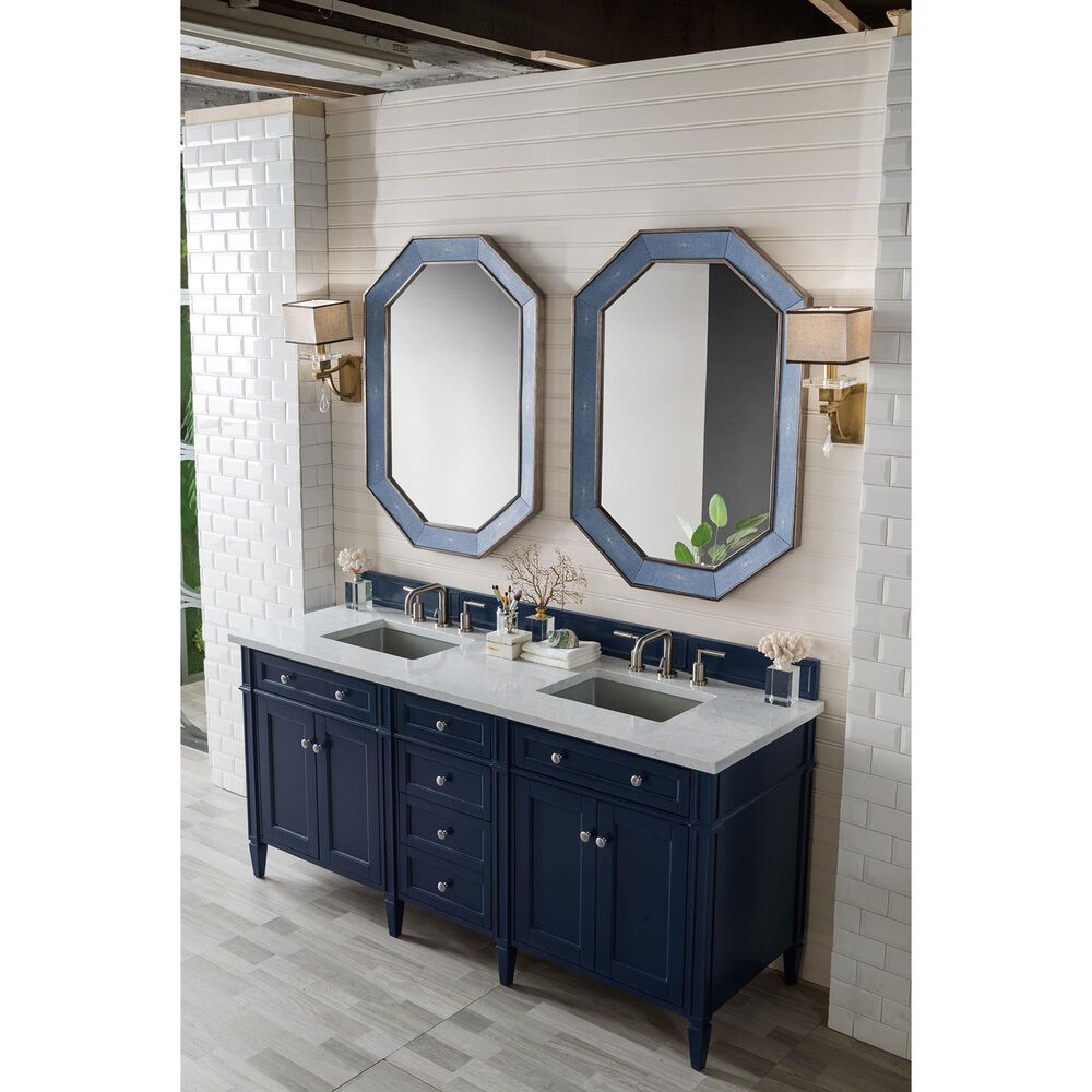 James Martin Vanities Brittany 72&quot; Double Bathroom Vanity in Victory Blue with 3 cm Eternal Jasmine Pearl Quartz Top and Rectangle Sinks, , large