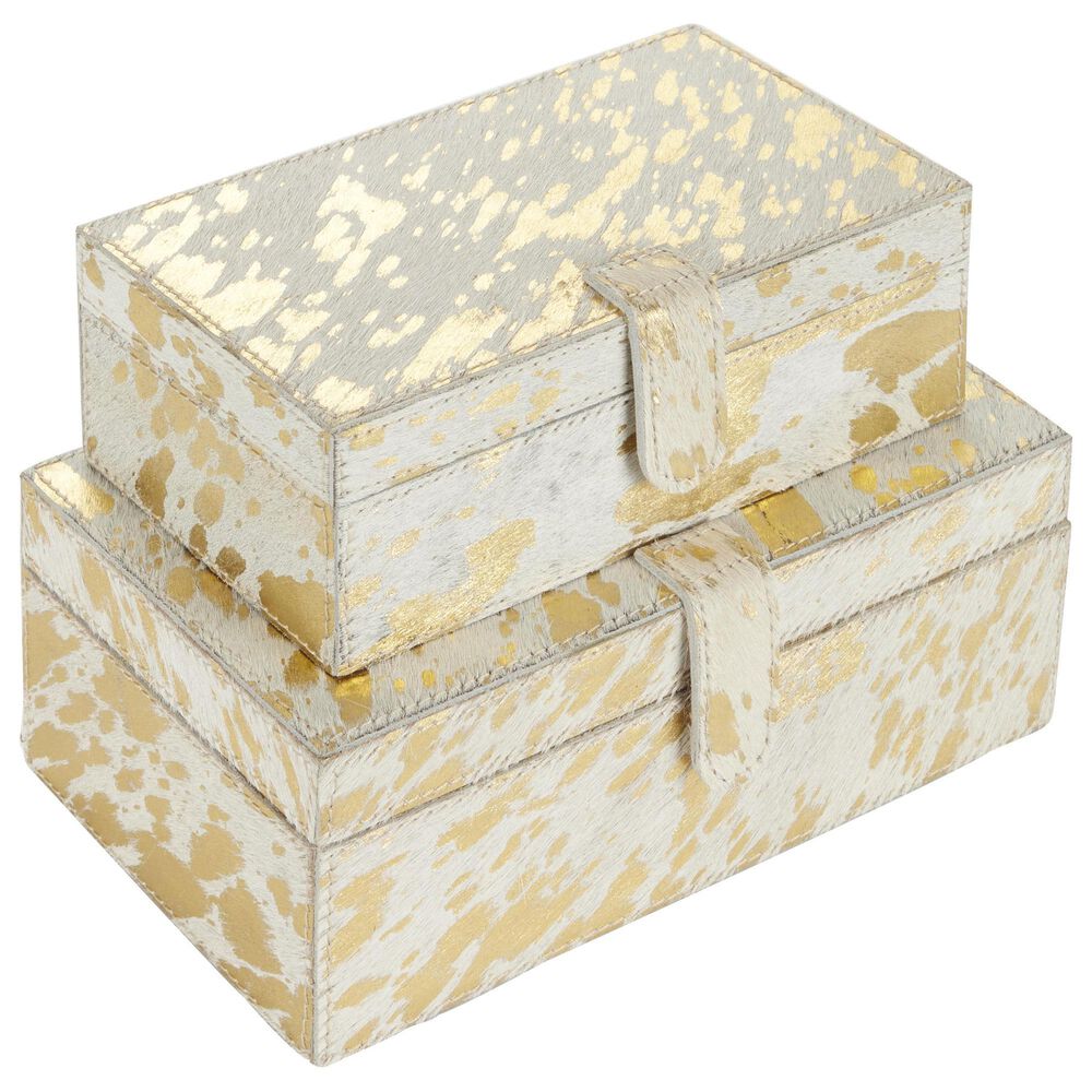 Maple and Jade 2-Piece Handmade Decorative Box Set with Snap Front Closure in Gold, , large