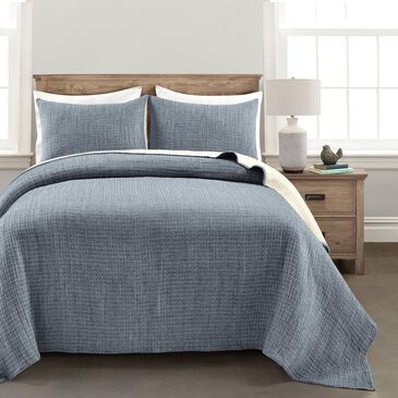 Triangle Home Fashions Pick Stitch 3-Piece King Quilt Set in Navy and Off White, , large