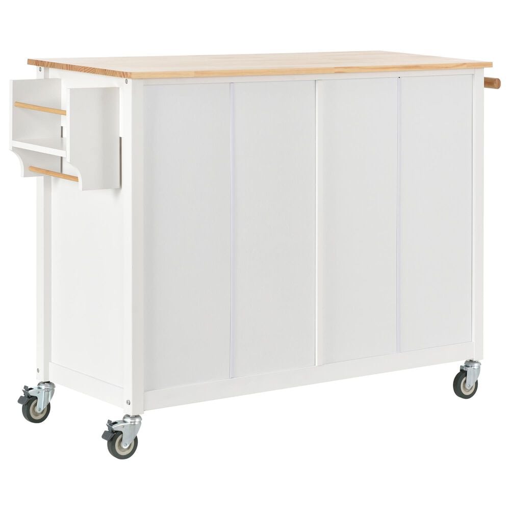 HOMLUX 54" Kitchen Island Cart with Solid Wood Top and Locking Wheels in White, , large