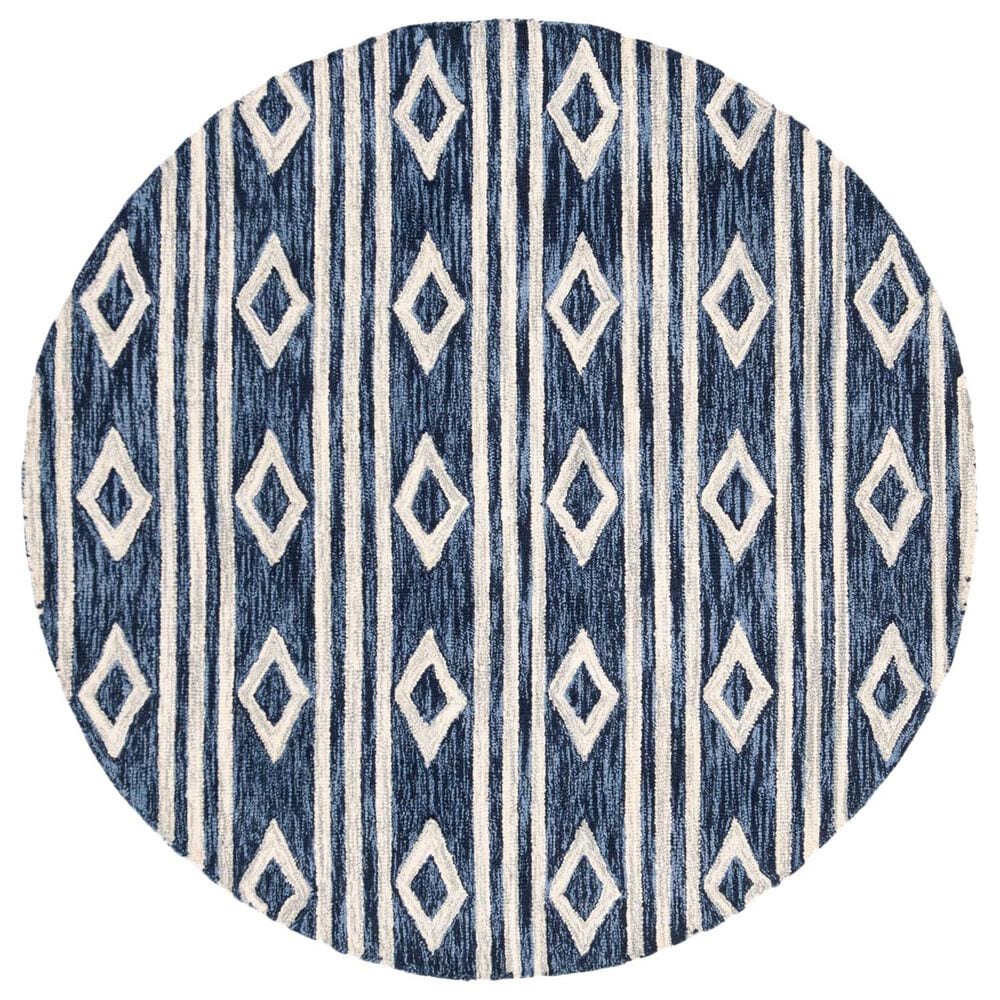 Safavieh Micro-Loop MLP153N 5" Round Navy and Ivory Area Rug, , large