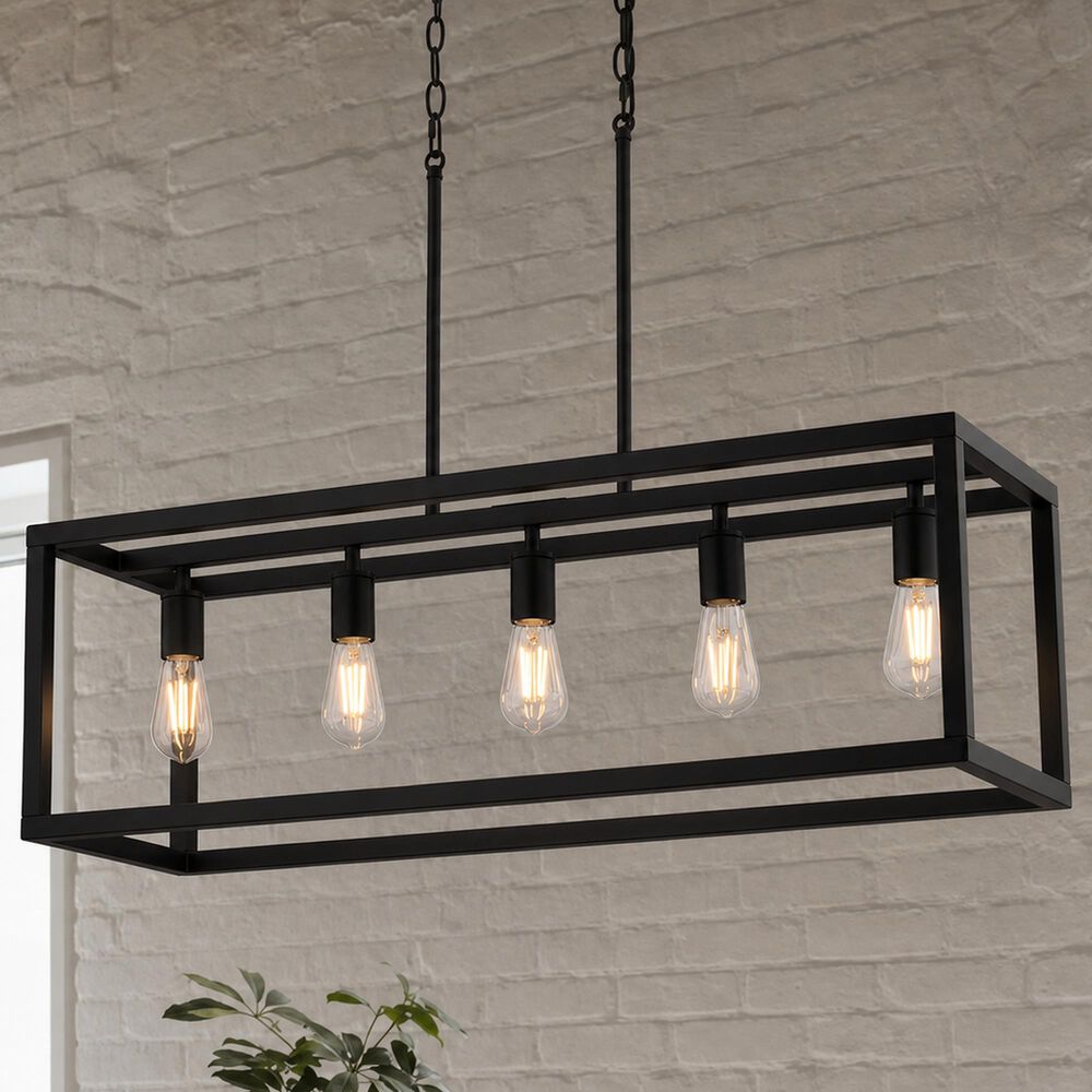 Vaxcel Pratt 5-Light Linear Chandelier in Matte Black, , large