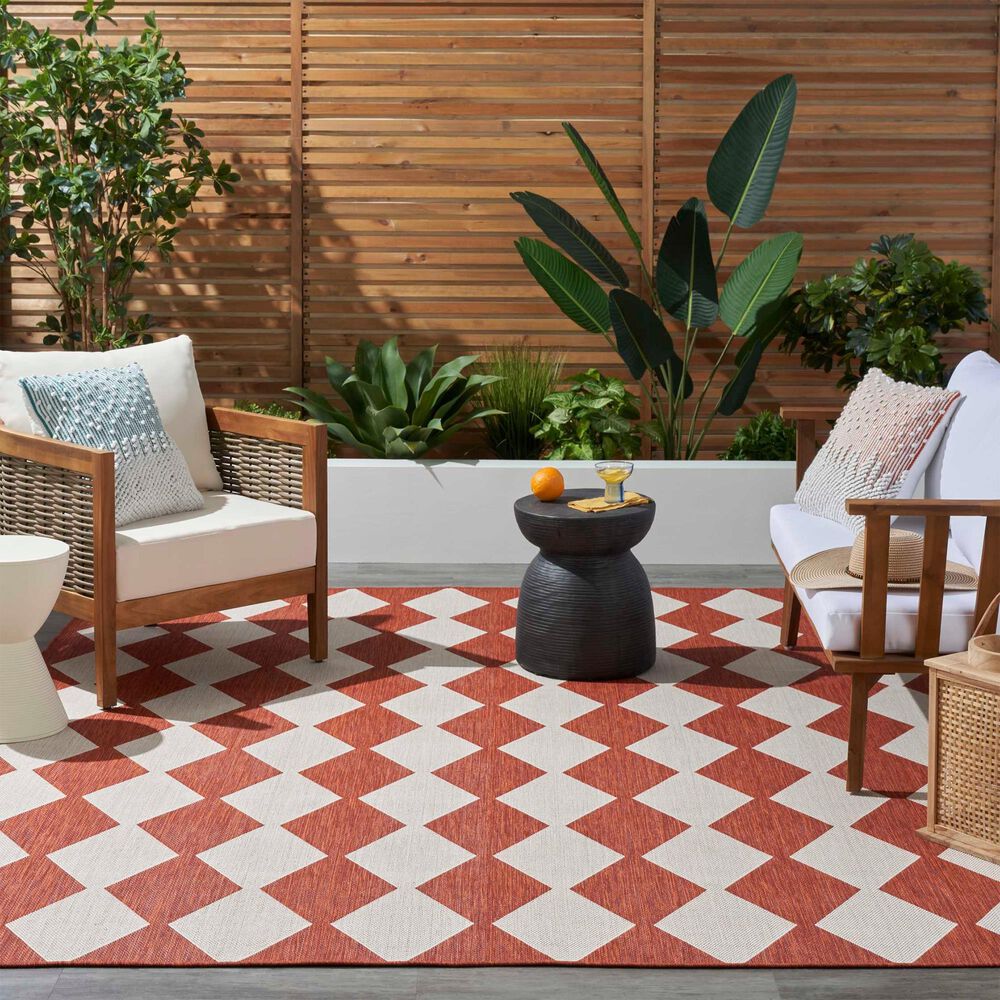 Nourison Positano Geometric Terracotta 7&#39; x 10&#39; Indoor/Outdoor Area Rug, , large