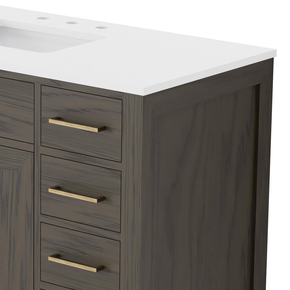 Lexora Home Abbey 48&quot; Single Bathroom Vanity in Brown Oak with 2 cm White Quartz Top and Rectangular Sink, , large