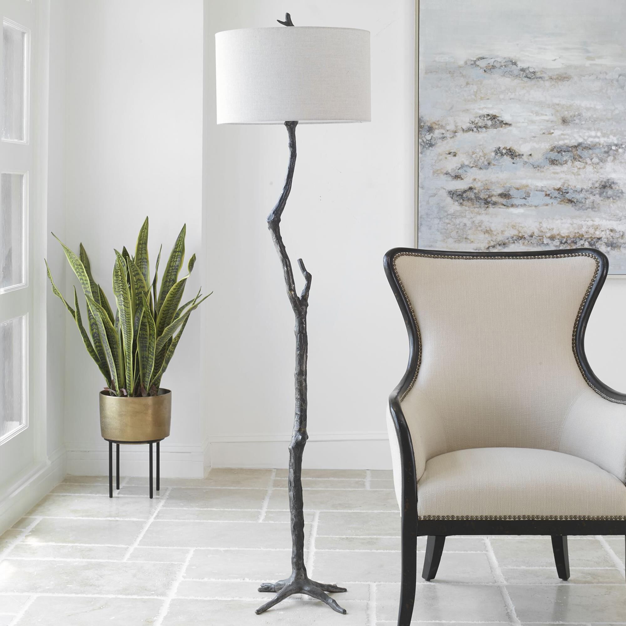 Large silver floor sales lamp