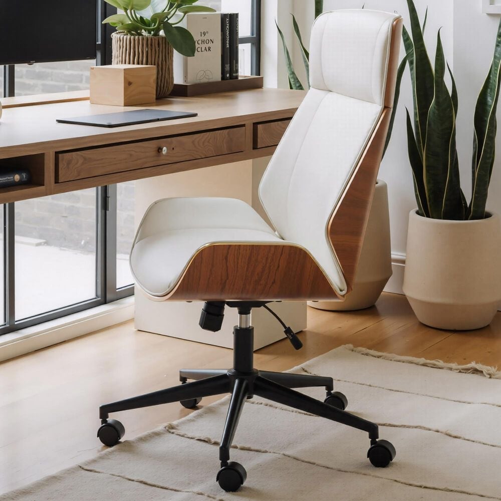 Zuo Modern Flex High Back Office Chair with White Faux Leather in Black and Walnut, , large