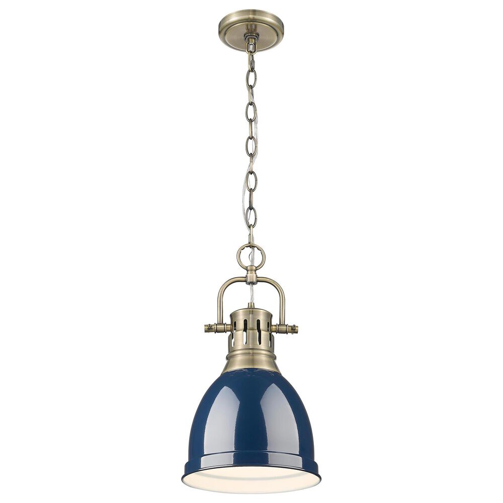 Golden Lighting Duncan 1-Light Small Pendant with Chain and Matte Navy Shade in Aged Brass, , large