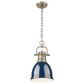 Golden Lighting Duncan 1-Light Small Pendant with Chain and Matte Navy Shade in Aged Brass, , large