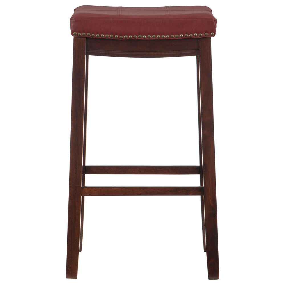 Linon Home Decor Claridge Bar Stool with Red Cushion in Rich Brown, , large