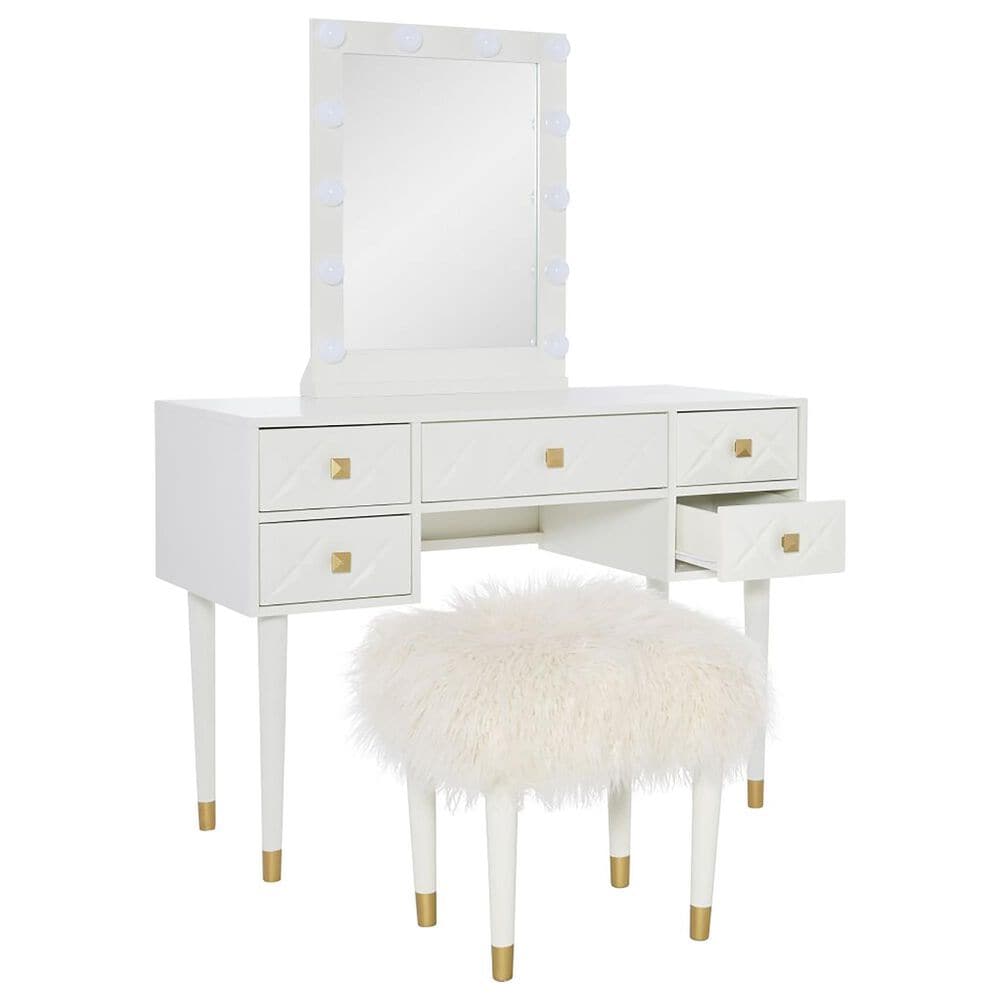 Linden Boulevard Lighted Vanity and Stool Set in White, , large