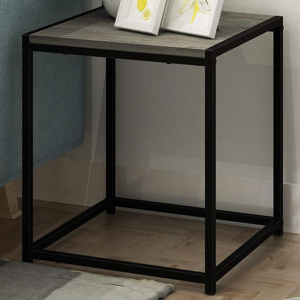 HOMLUX 1-Tier End Table in French Oak Grey and Black, , large