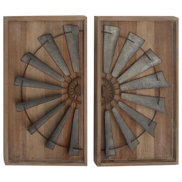 Maple and Jade 31" x 17" Farmhouse Windmill Wall Decor in Grey and Brown (Set of 2), , large