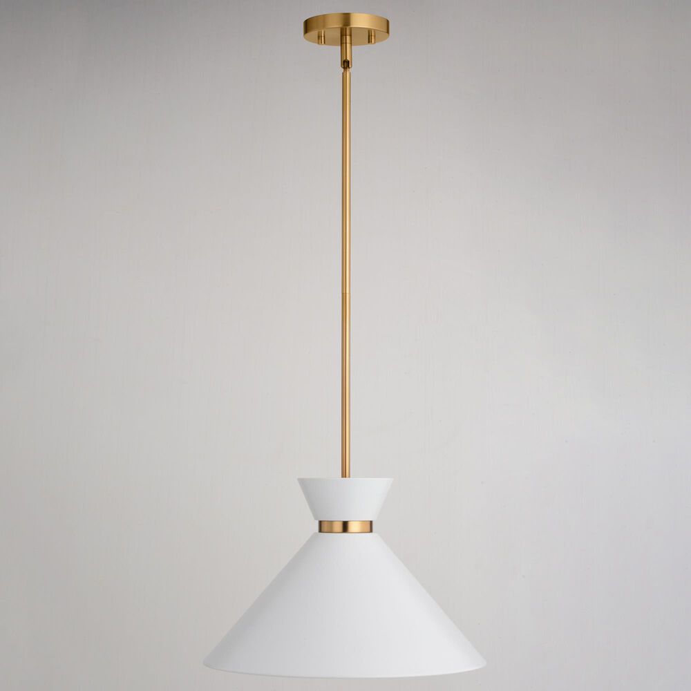 Vaxcel International Co. Ltd. Racine 1-Light Pendant in Matte White and Natural Brass, , large