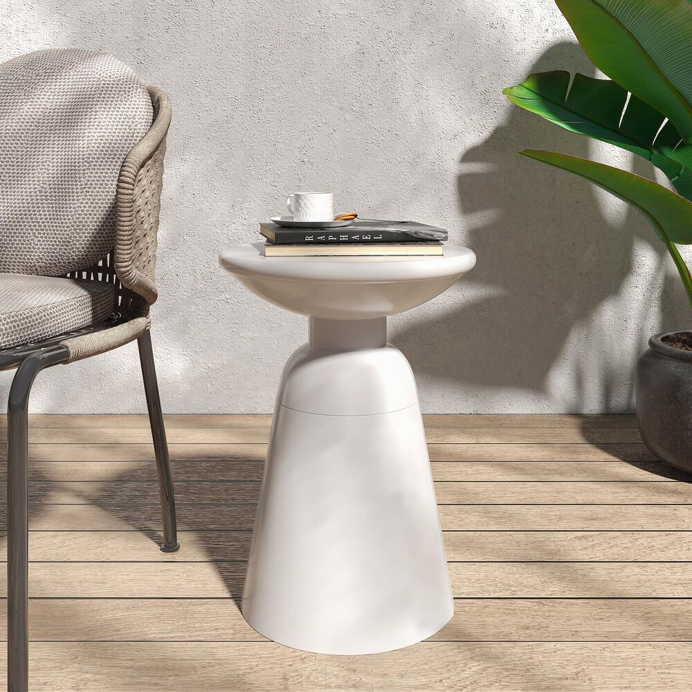 Hearth and Haven Large Patio End Table with Circular Design in White, , large