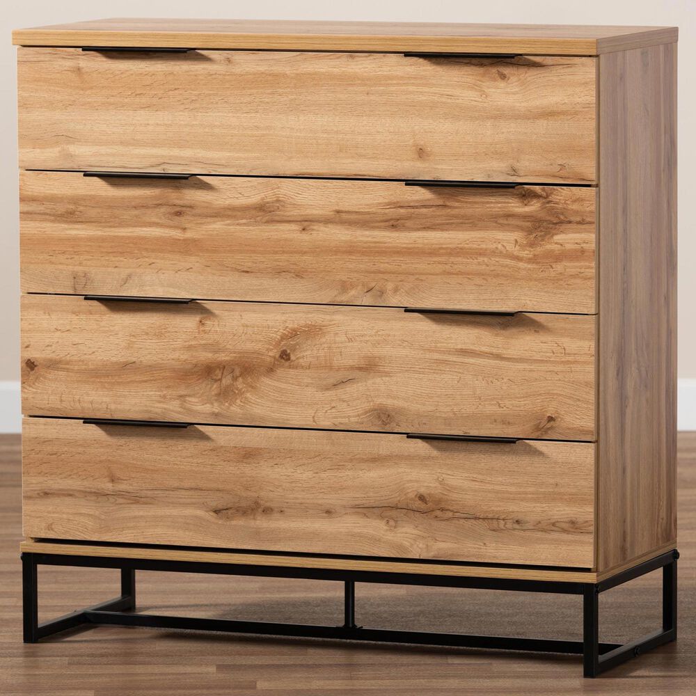 Baxton Studio Reid 4-Drawer Dresser in Oak/Black, , large