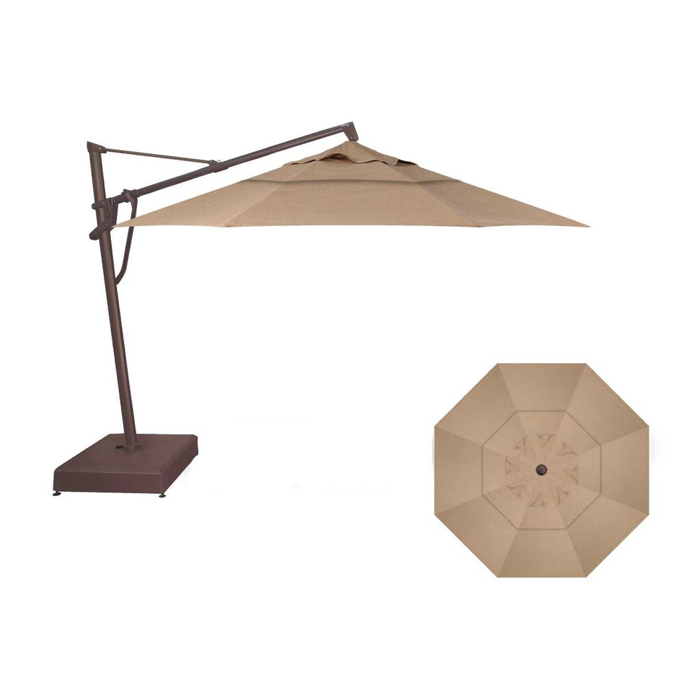 Garden Party 13" Starlux Lighted Cantilever Umbrella with Bronze Stationary Base in Sesame, , large