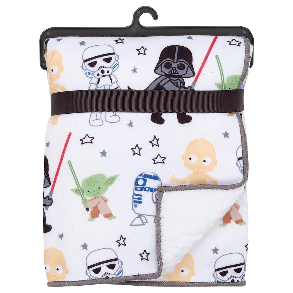 Lambs and Ivy Star Wars Classic Fleece Baby Crib Blanket in Gray, Green, White and Black, , large