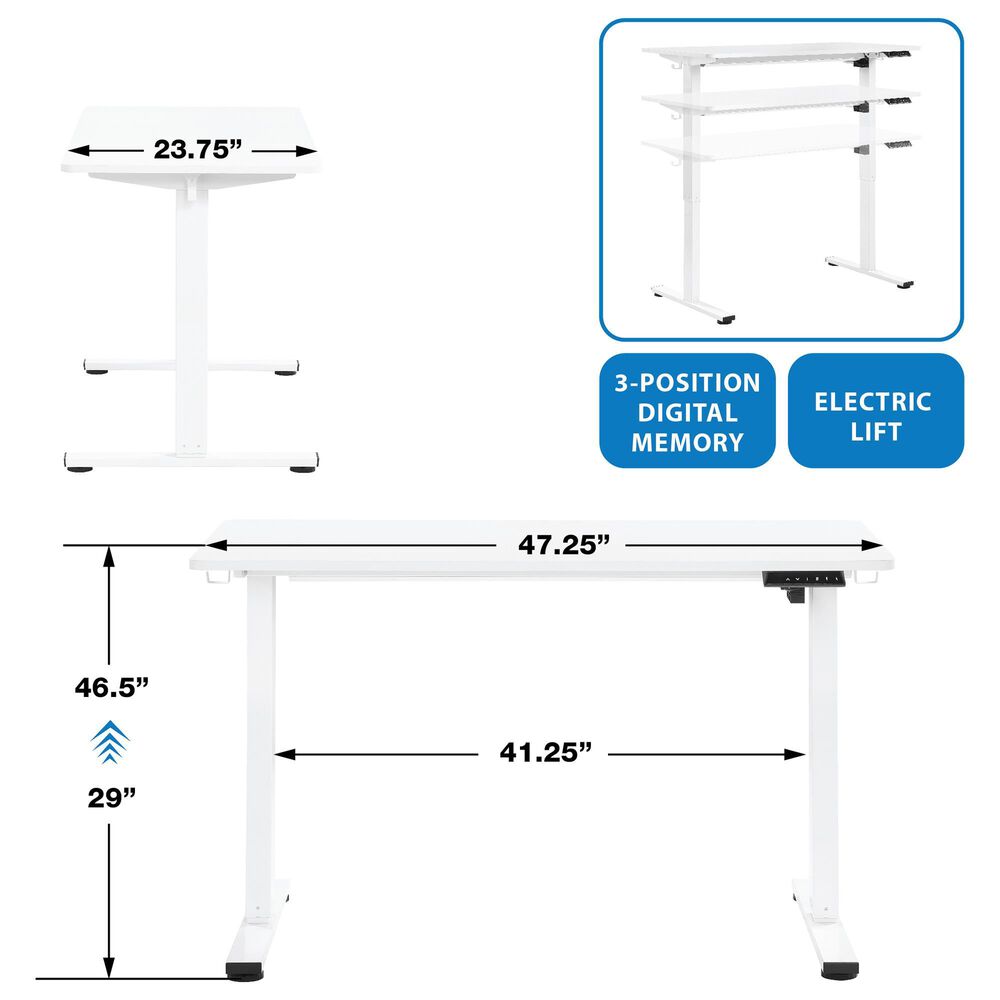 OSP Home Primo 48&quot; Electric Sit Stand Desk in White, , large