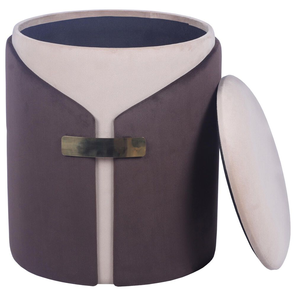 Rta Products Two-Toned Vanity Stool Storage Ottoman in Brown, , large