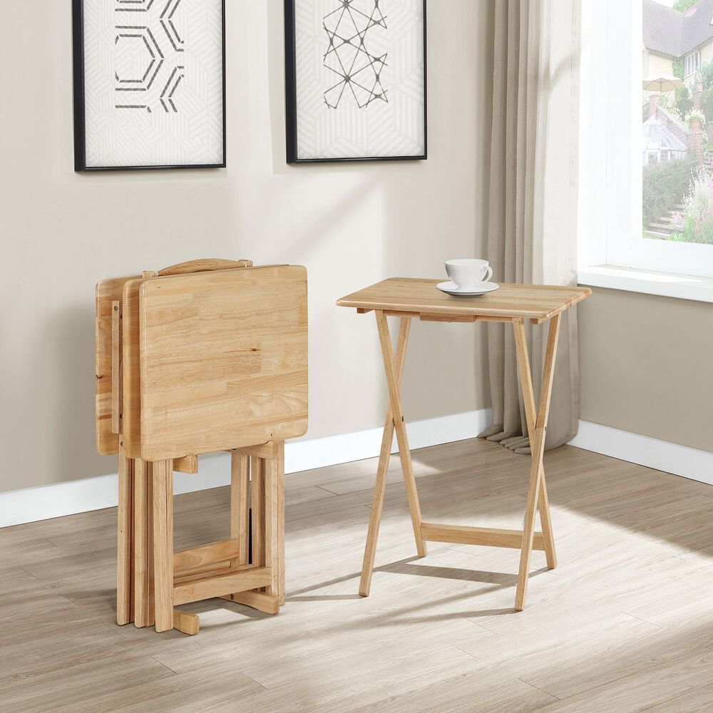 Coaster Donna 4-Piece TV Tray Table Set with Stand in Natural, , large