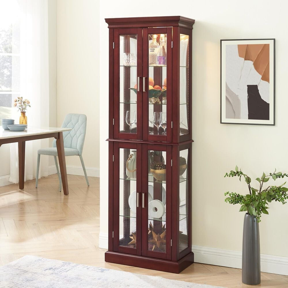 GigaCloud Curio Cabinet with Light in Cherry, , large