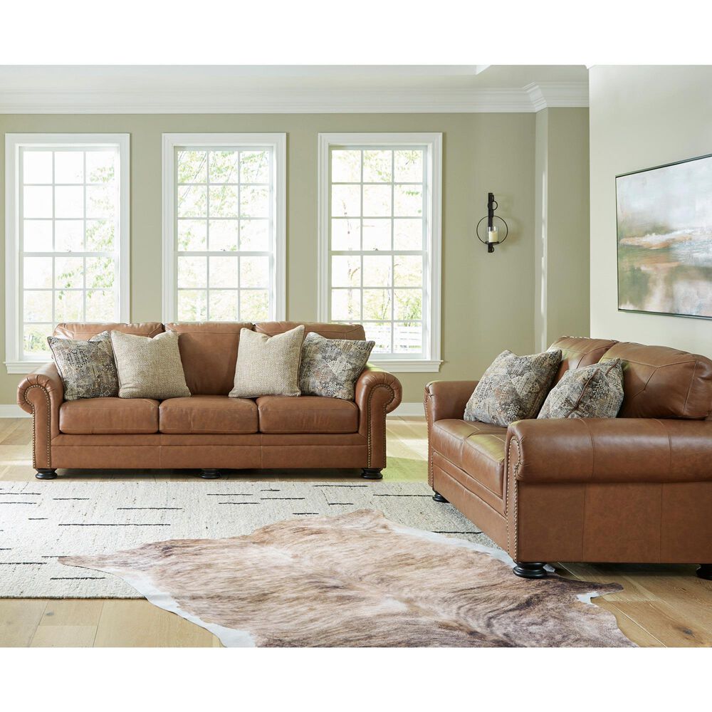 Ashley Carianna Stationary Sofa and Loveseat Set in Caramel, , large