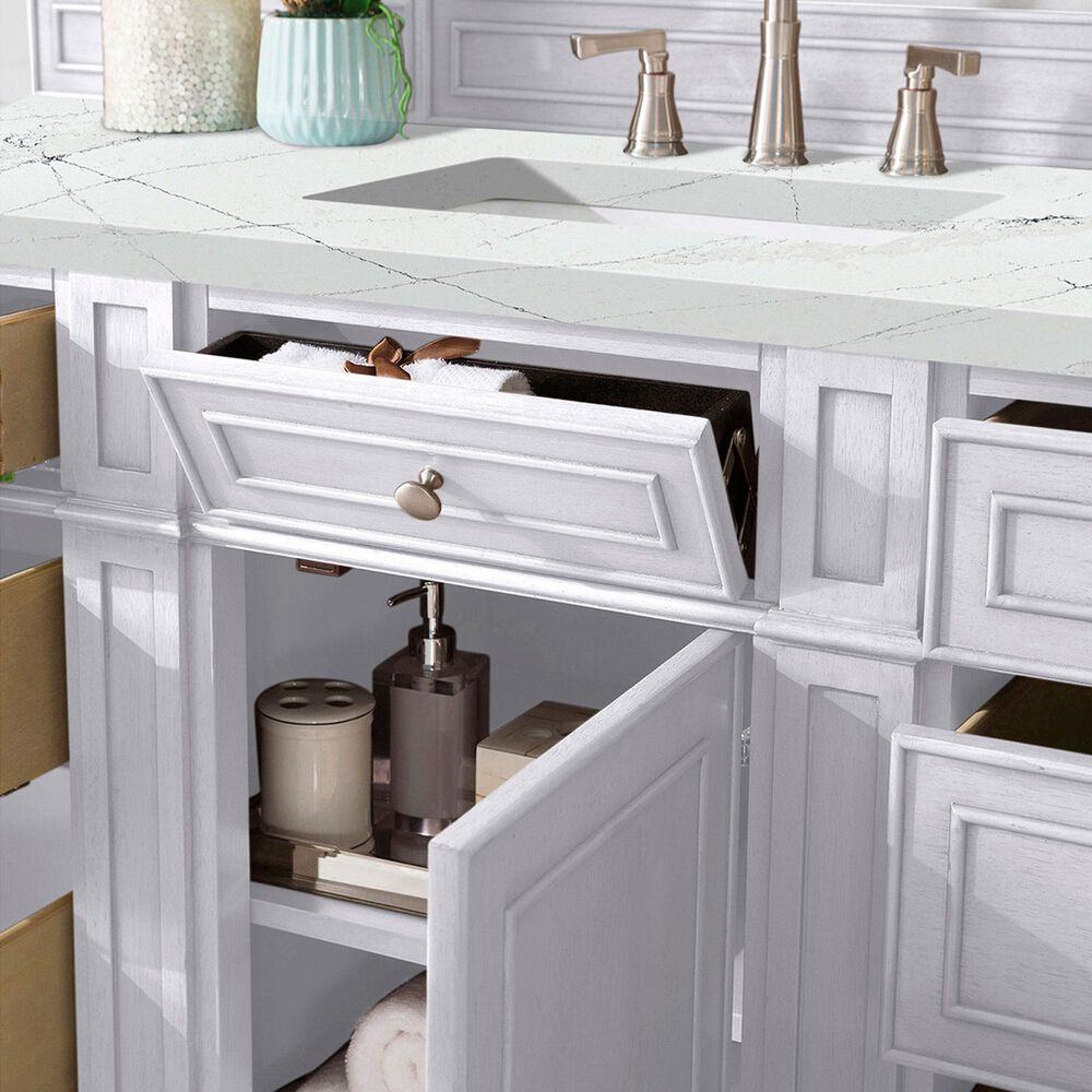 James Martin Vanities Bristol 60&quot; Single Bathroom Vanity in Bright White with 3 cm Ethereal Noctis Quartz Top and Rectangular Sink, , large