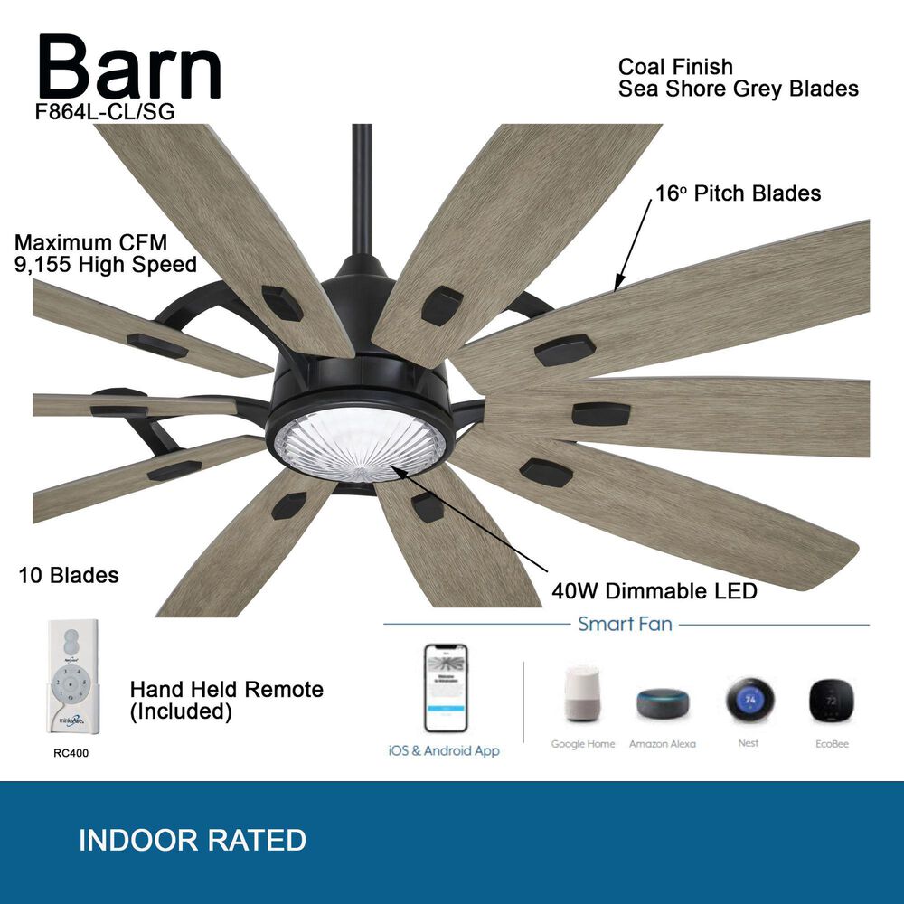 Minka-Aire Barn 65" Ceiling Fan with LED Light in Coal, , large