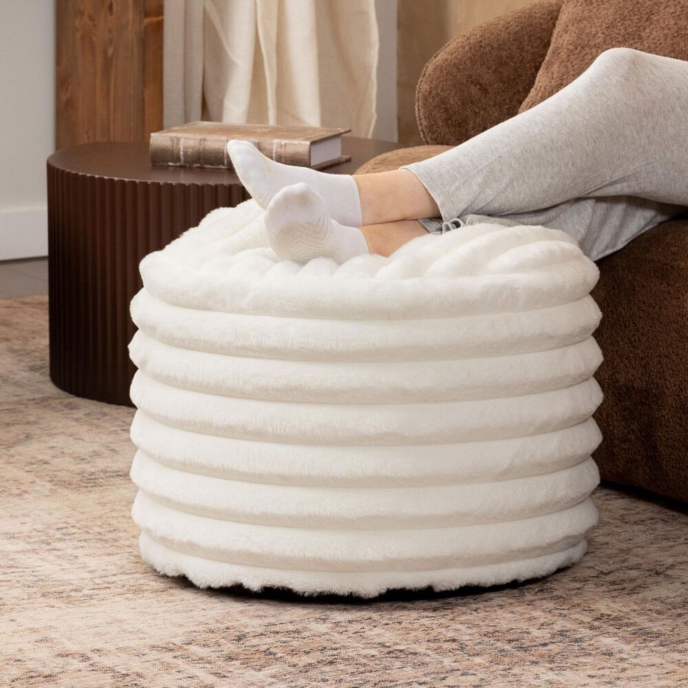 Jaxx Paran Round Ottoman in Mondo White, , large