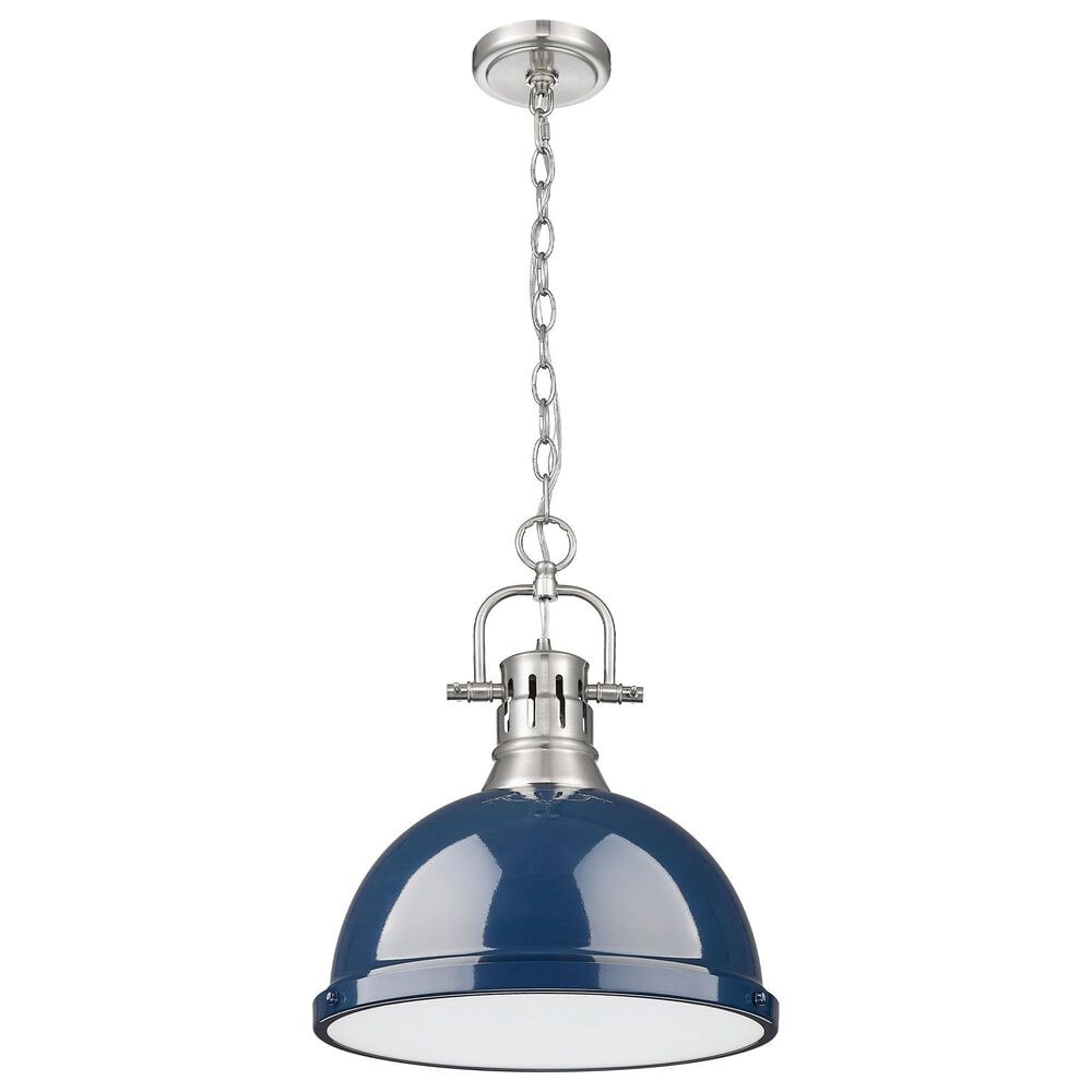 Golden Lighting Duncan 1-Light Pendant with Chain and Matte Navy Shade in Pewter, , large
