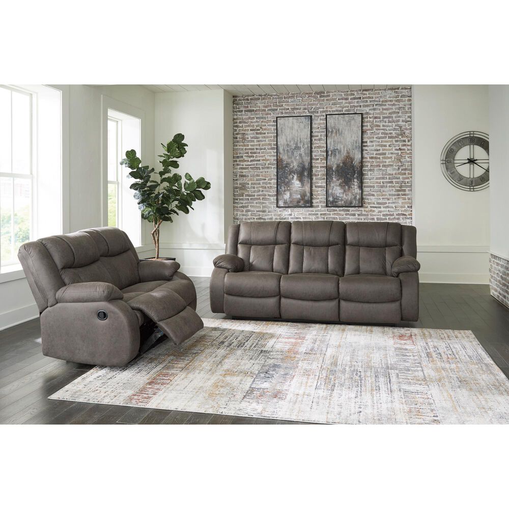 Ashley First Base Manual Reclining Sofa in Gunmetal, , large
