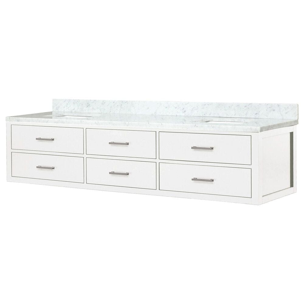 Lexora Home Castor 84" Double Bathroom Vanity in White with 2 cm White Carrara Marble Top and Rectangular Sinks, , large