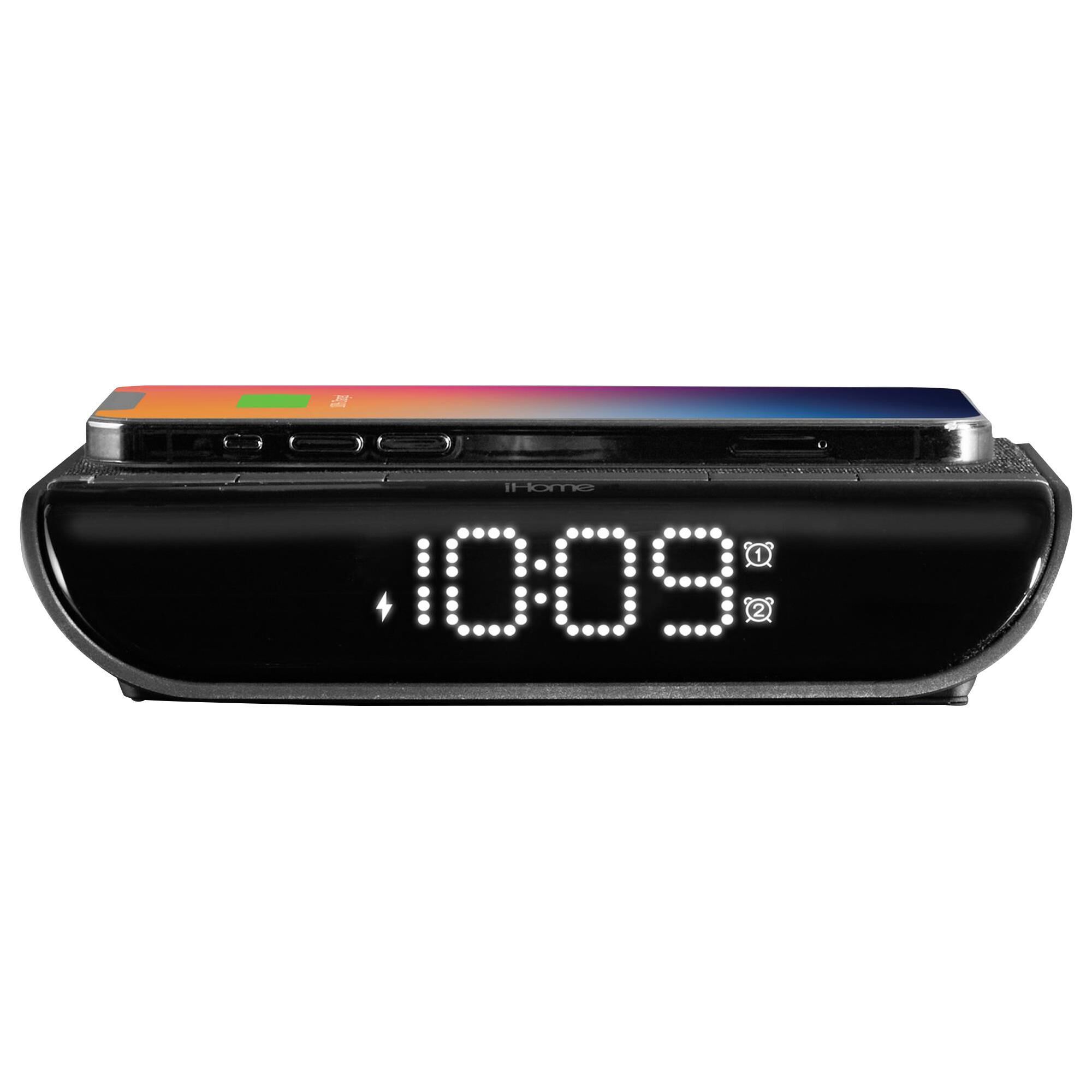 iHome 2-In-1 Wireless Charger Alarm Clock with Qi Wireless and USB 